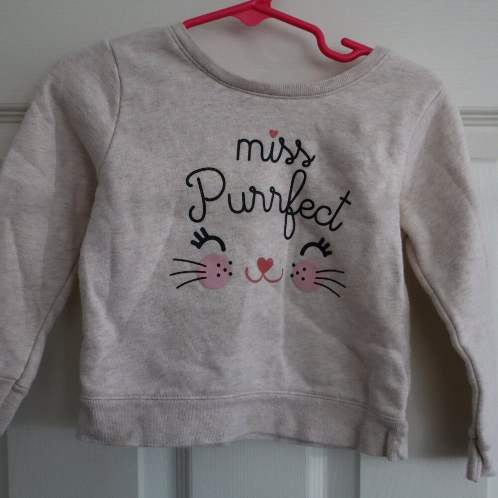 Toddler girl Cat sweatshirt "Miss Purrfect" 24m tan beige kitten